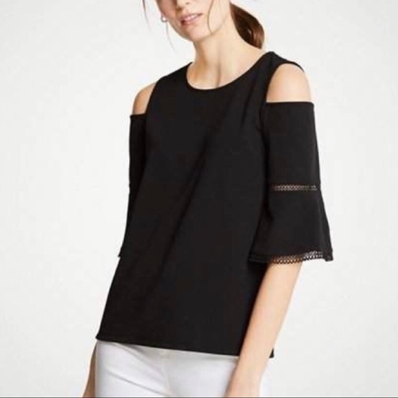 Ann Taylor Tops - Ann Taylor Black Eyelet Trim Cold Shoulder Top